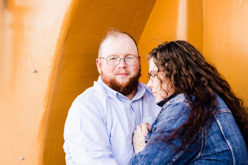 Hannah and Andrew hugging during Mason, OH Photographer engagement session