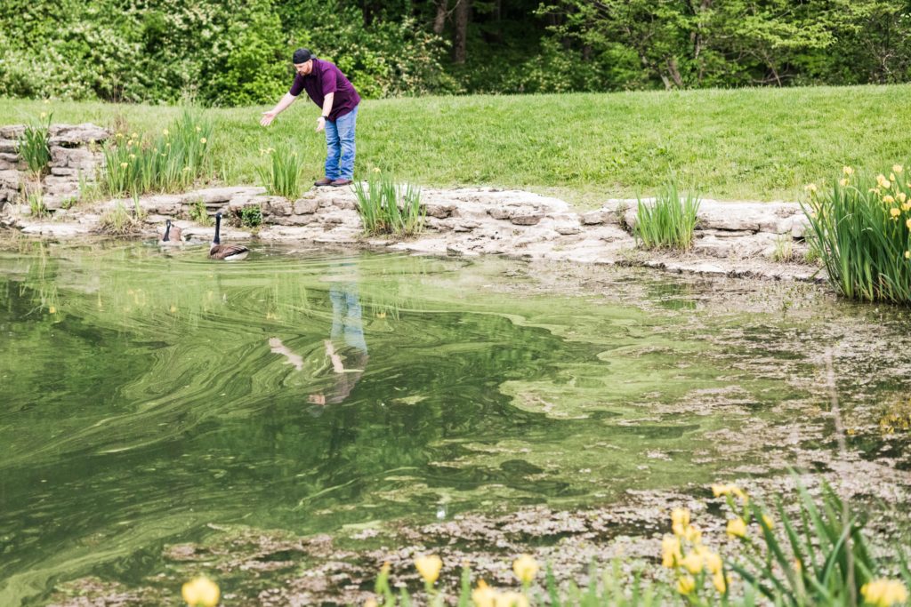 Brandon showing geese into the pond at Mt. Airy Forest