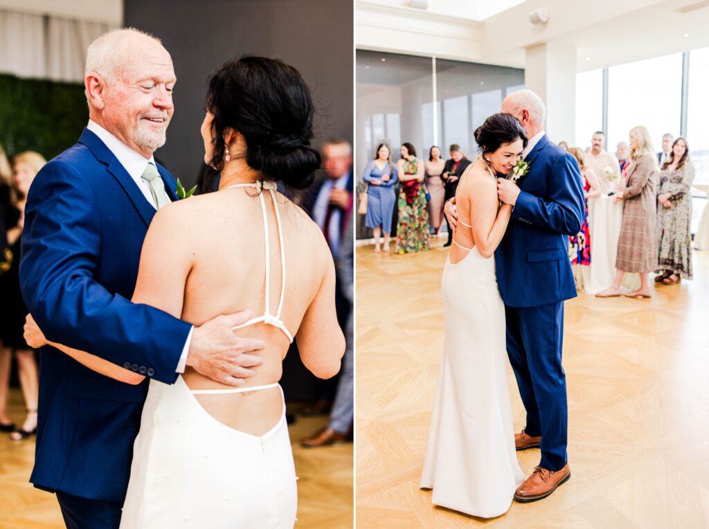 Bride and her dad smiling during their dance together