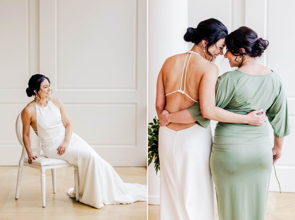 Bride with her maid of honor hugging